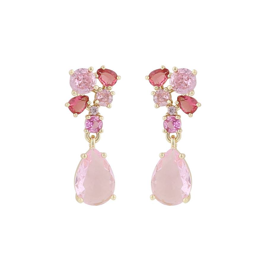 Snö Of Sweden River Small Pendant Earring Gold/Mix Fuchsia