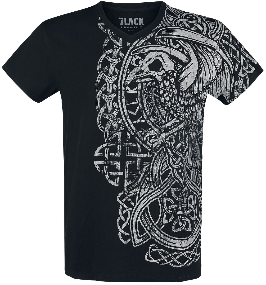 T-Shirt Noir Imprimé & Col En V | Black Premium by EMP T-Shirt Manches courtes