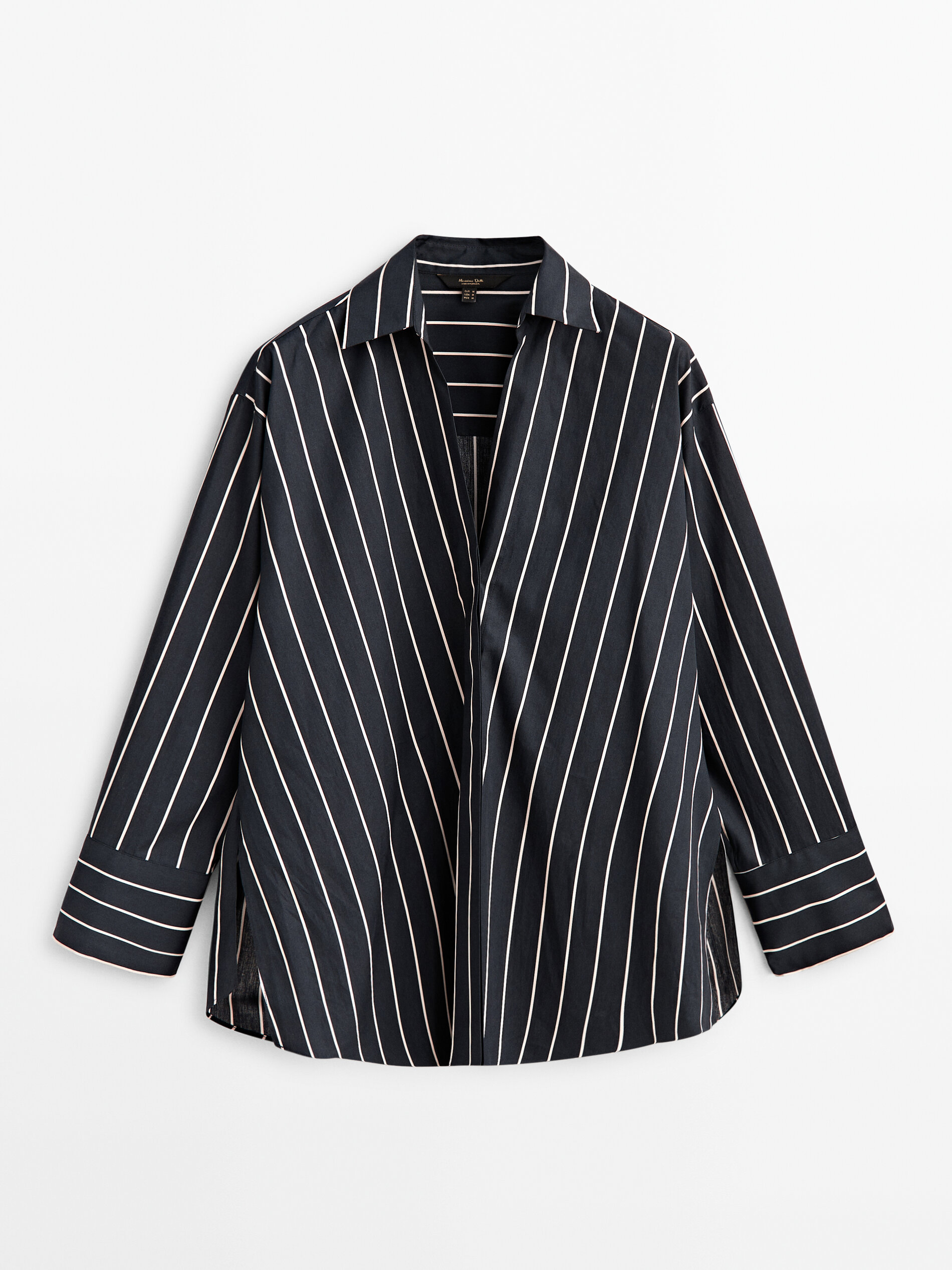 Camisa listrada azul marinho em algodão - AZUL MARINHO