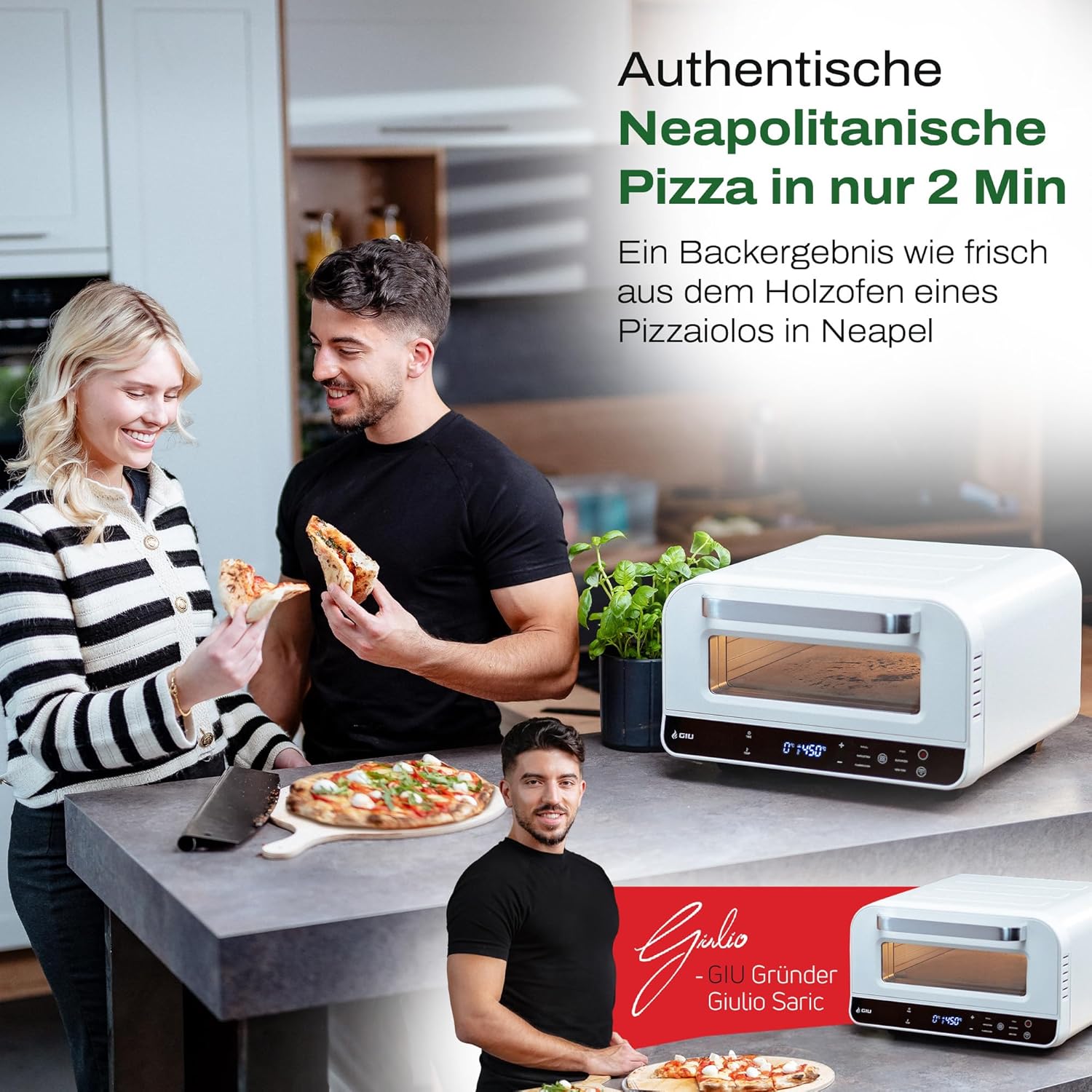 GIU Elektrischer Pizzaofen - Starker Elektro-Ofen für neapolitanische Pizza | Backofen, Pizzaofen, elektrisch, Electric Oven | Über 400 Grad FusionHeat-Tech | Genieße Steinofen-Geschmack Zuhause