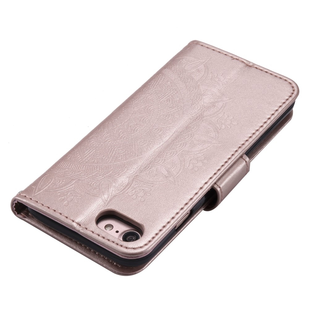 iPhone SE (2022/2020) / 8 / 7 / 6S Leder Tasche Wallet - Mandala Flowers Imprint - Roségold
