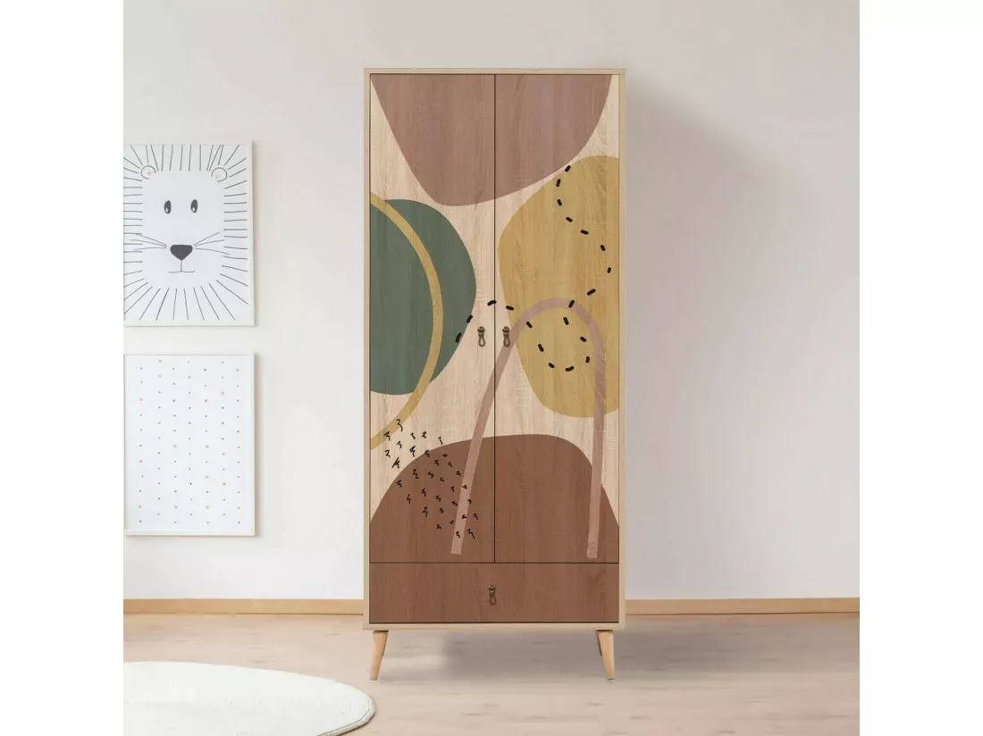 Garde-robe 2 portes Dmontell, Meubles de chambre, Penderie de plain-pied, Placard à vêtements, 80x45h190 cm, Multicolore