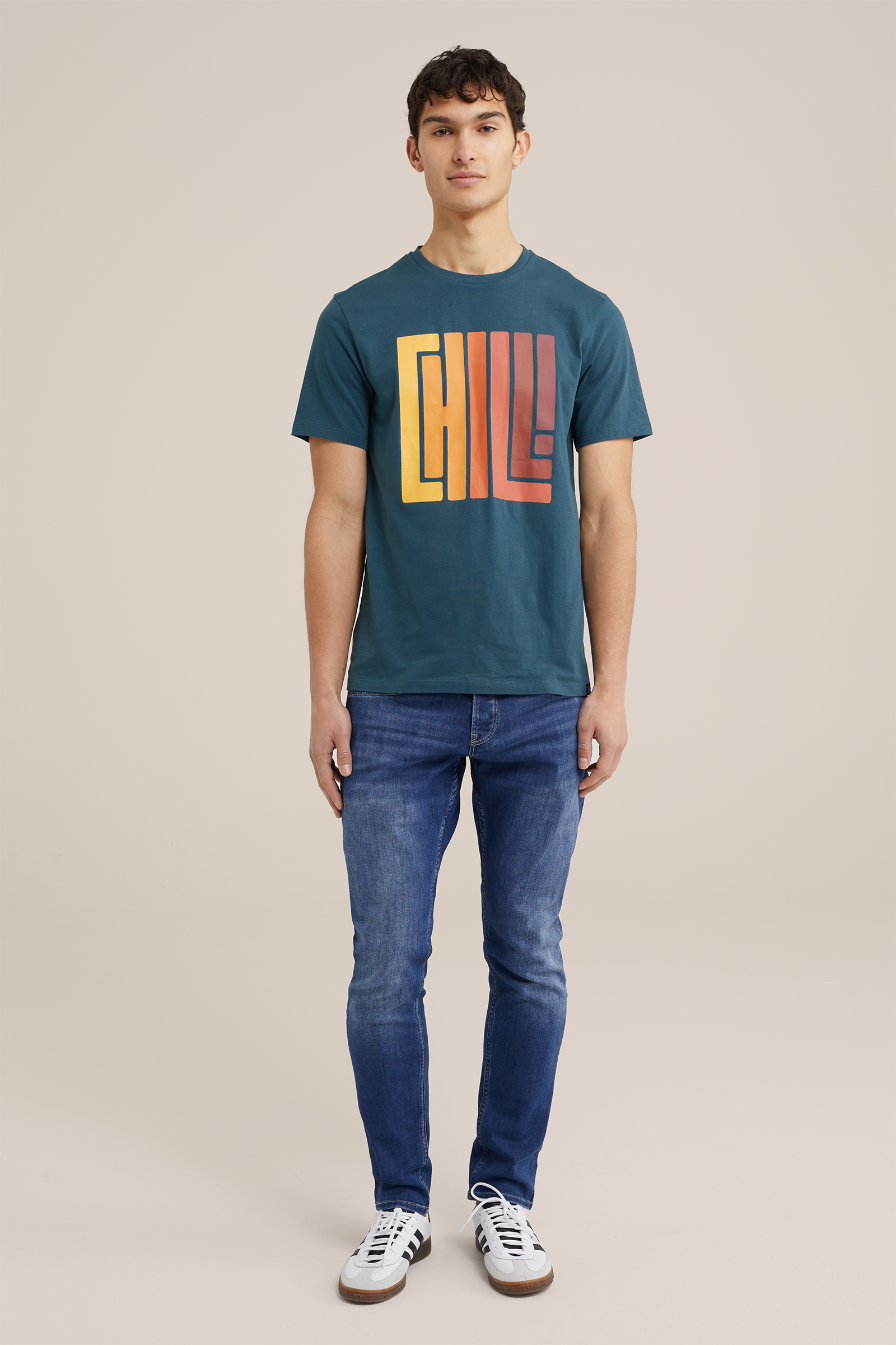 T-shirt met opdruk WE Fashion Blauw