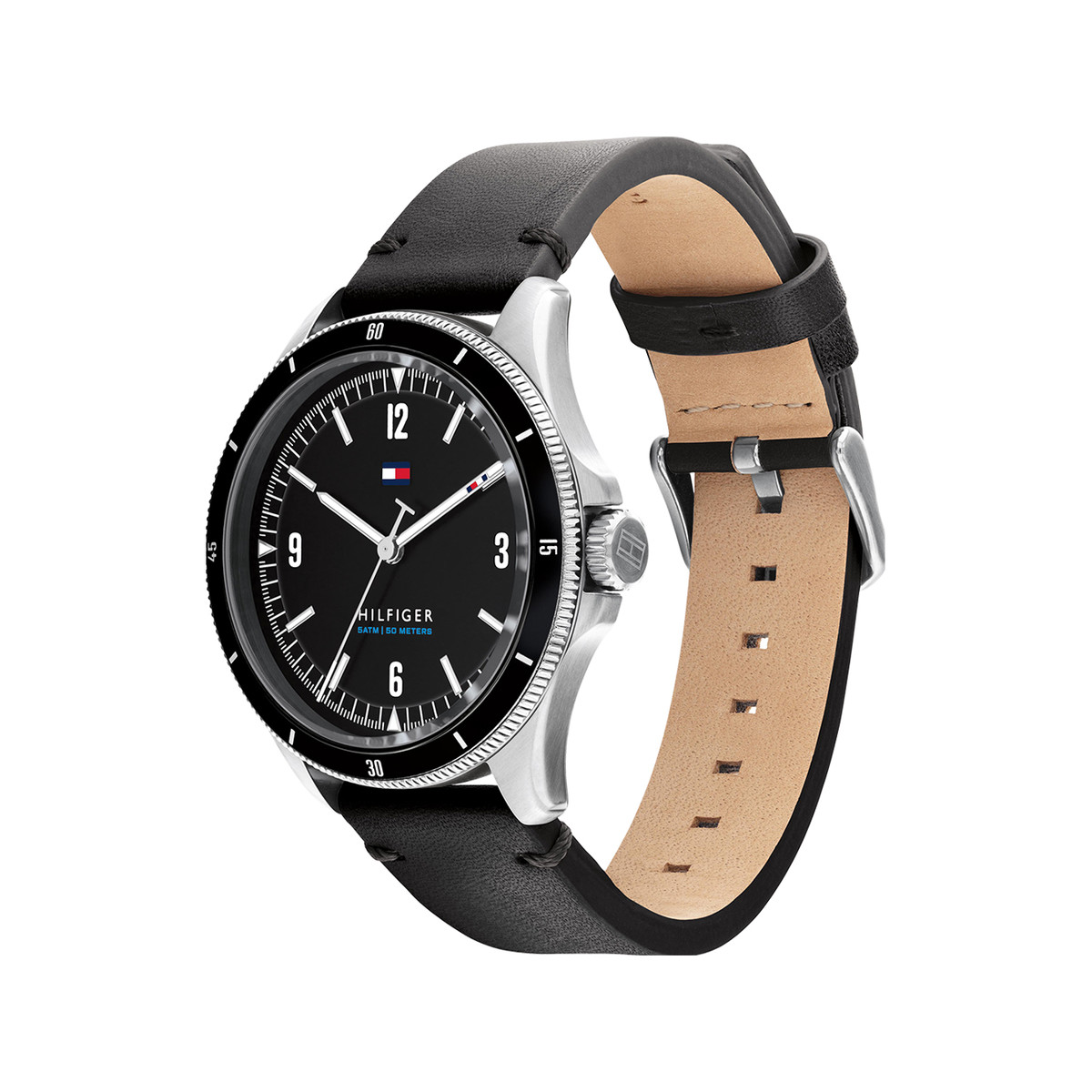 Montre Tommy Hilfiger homme acier bracelet cuir noir