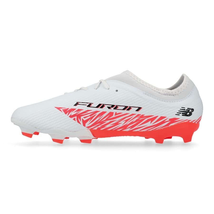 New Balance Furon V8 Team FG Flash Point - Blanc/Rouge/Argenté Enfant