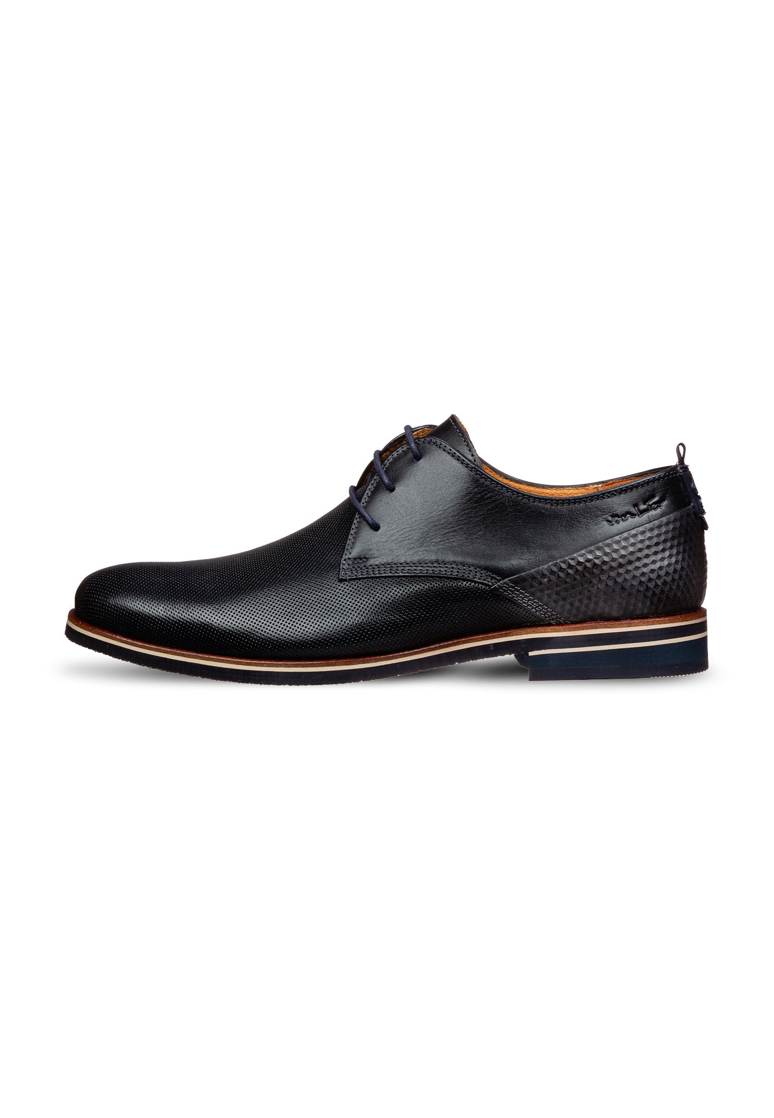 Navy gladleren Sabinus veterschoen