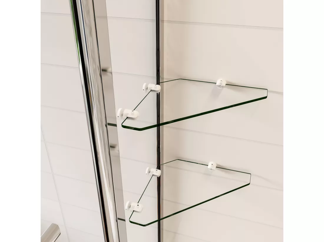Pare-baignoire 100x140cm pivotant 180° , paroi de baignoire en verre trempé transparent, avec porte-serviette et étagères
