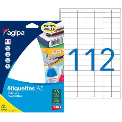 Apli Agipa - Etui A5 - 1792 Étiquettes blanches multi-usages - 12 x 18,3 mm - coins arrondis - réf 114006