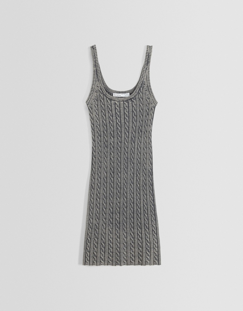 Vestido curto de malha com alças e efeito desbotado