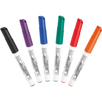 BIC VELLEDA 1741 - Pack de 6 marqueurs effaçables - pointe ogive - couleurs assorties
