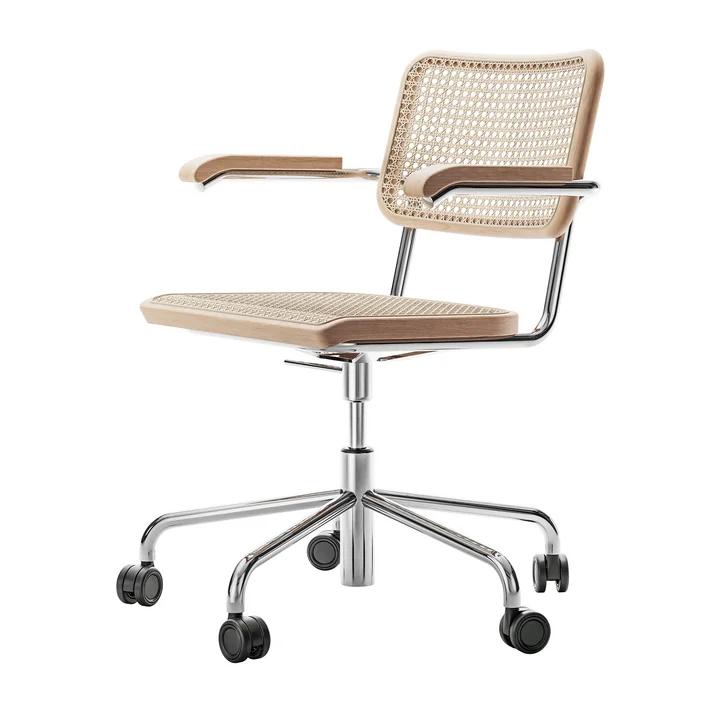 Thonet - S 64 VDR Drehsessel, Chrom / Buche natur (TP17) / Rohrgeflecht mit Kunststoffstützgewebe