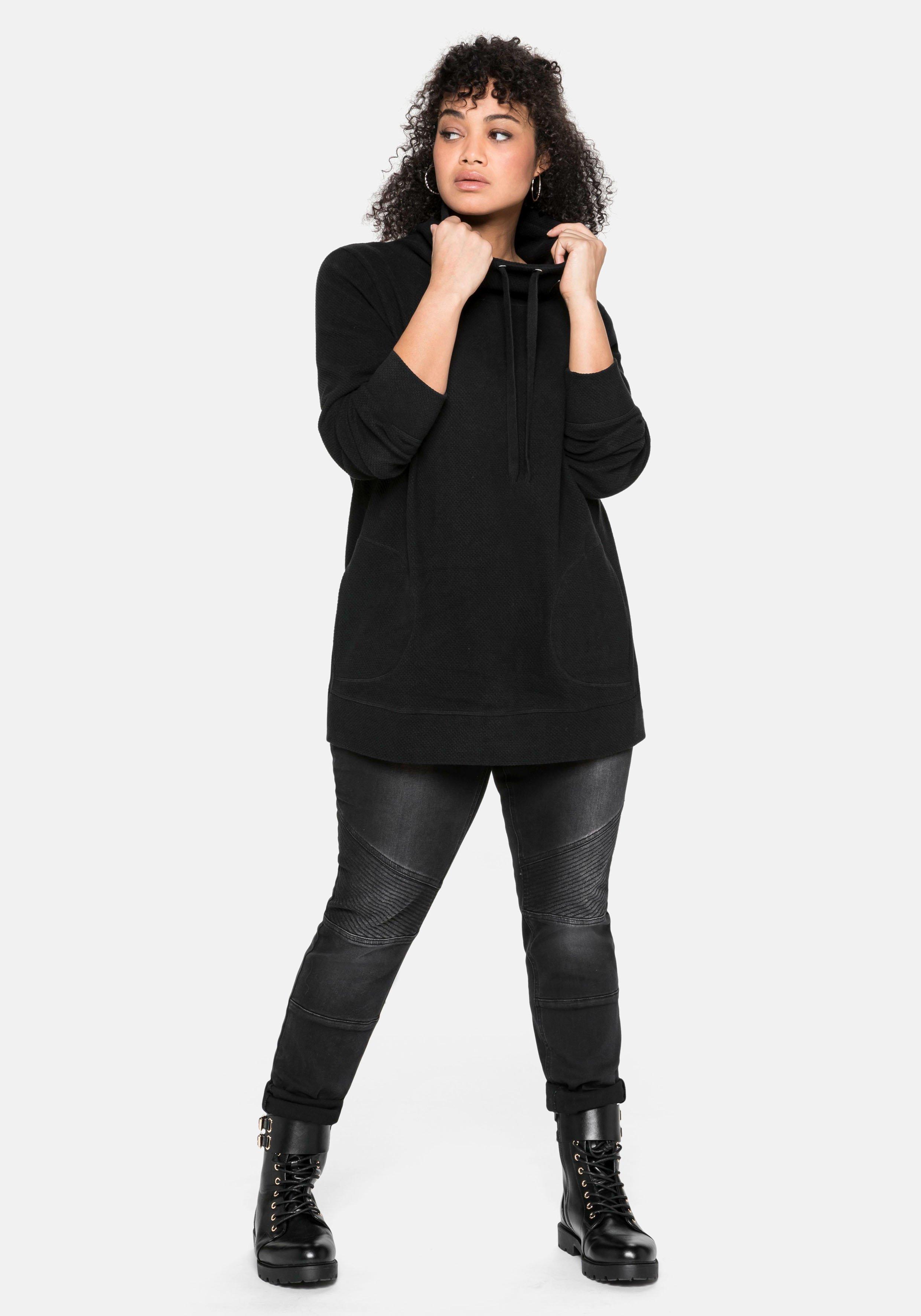 Sweatshirt mit Stehkragen, in Waffelpiqué-Optik