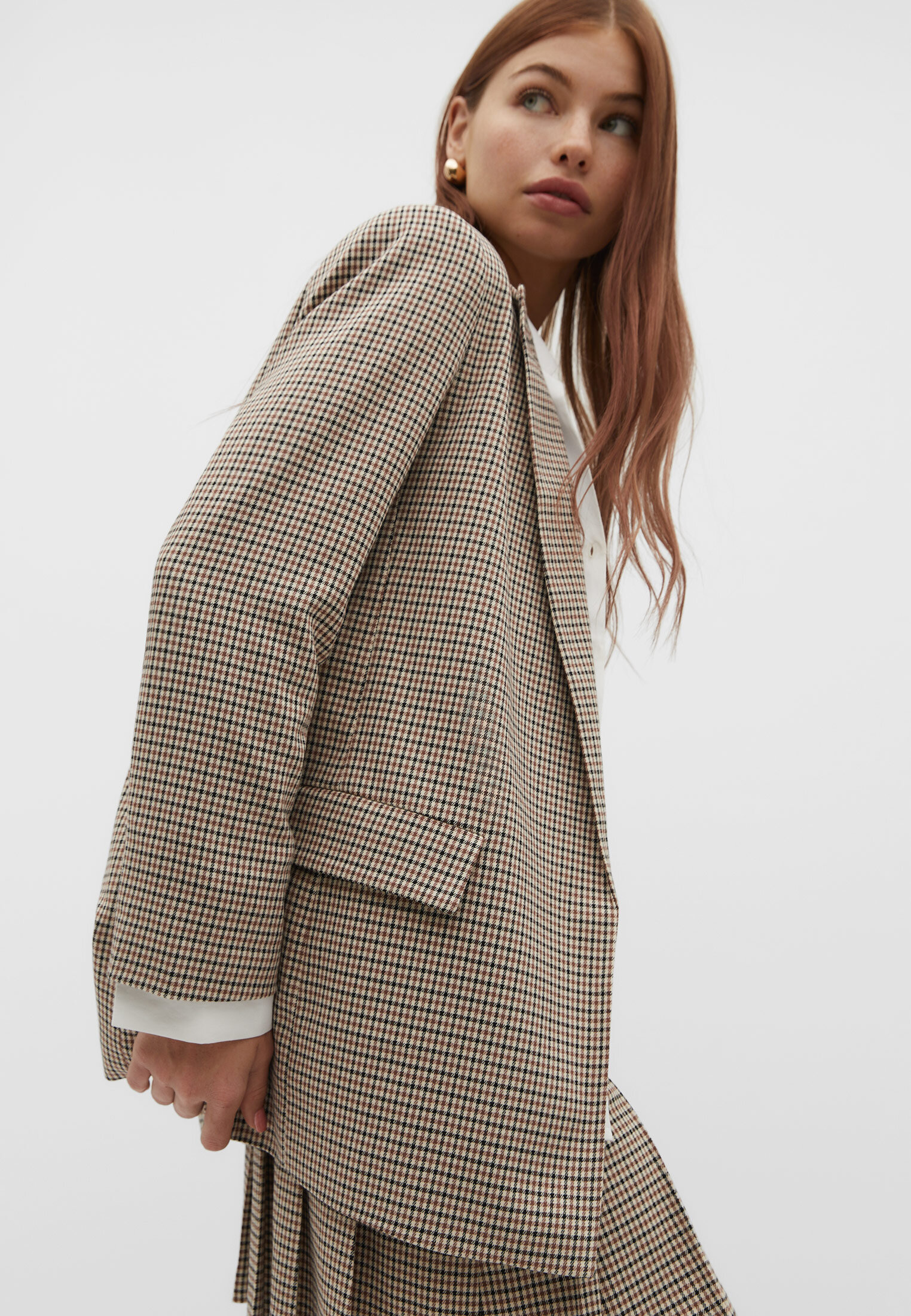 Blazer folgado com estampa pied-de-poule