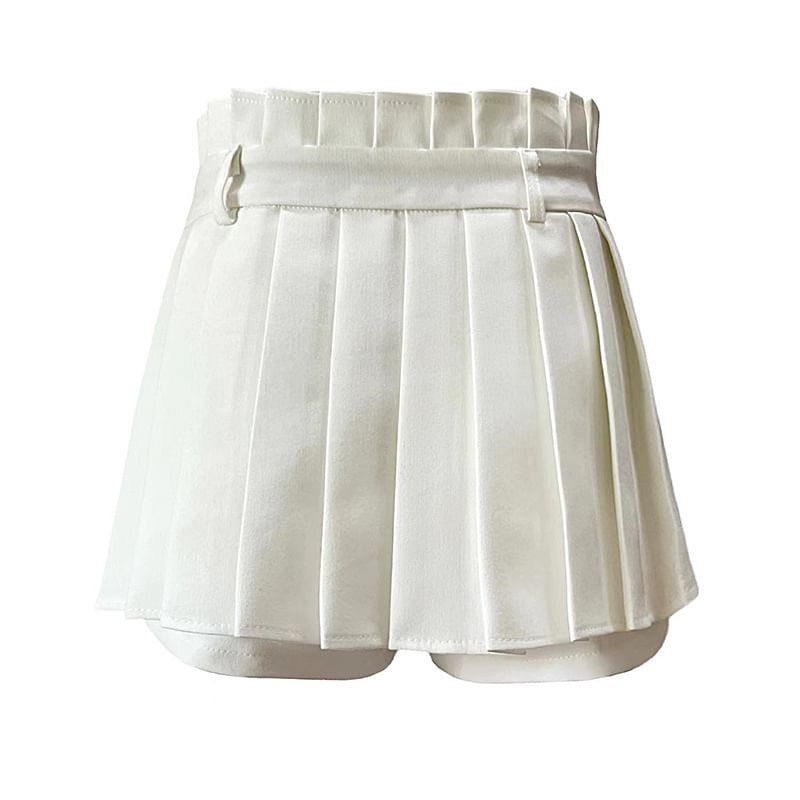 Notica - Set: Hoge taille effen accordeon geplooide mini A-lijn skort + riem
