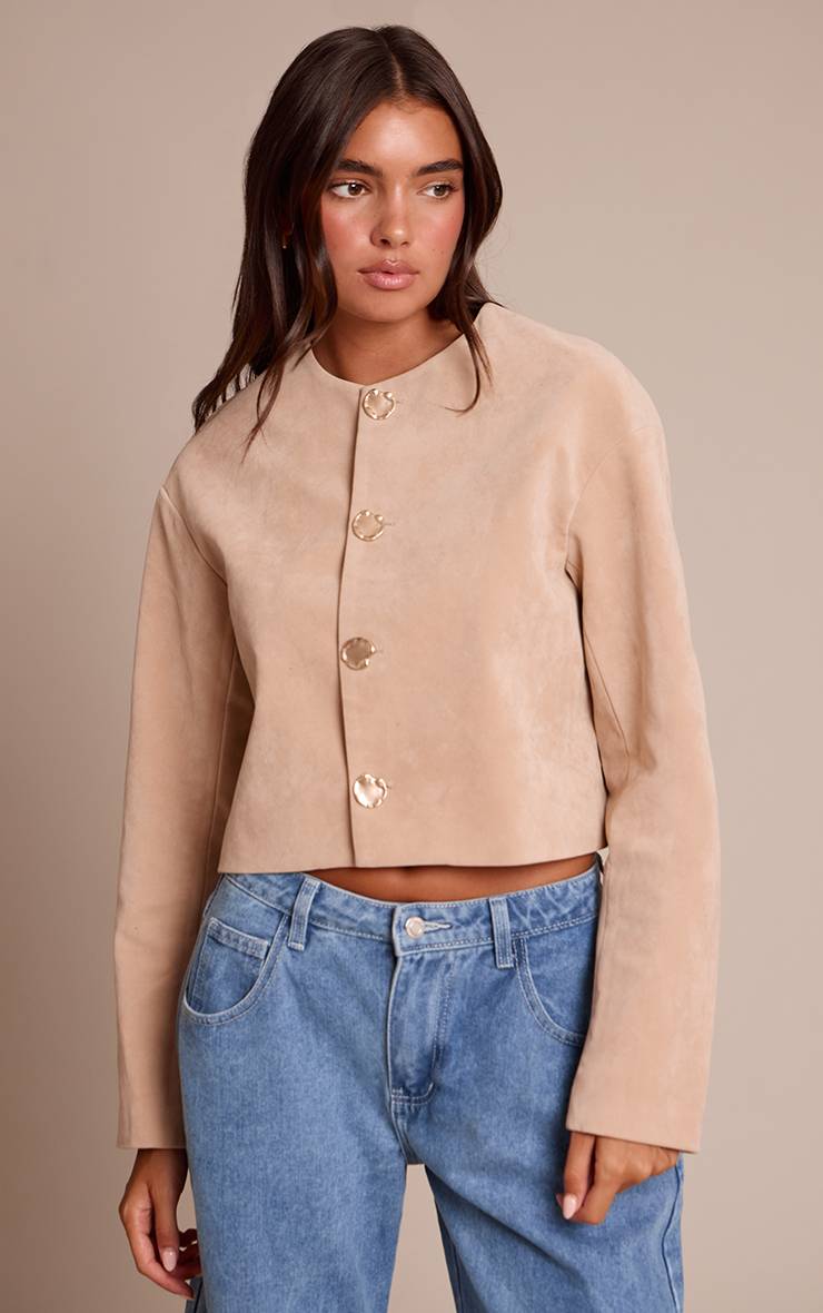 Sable Veste En Daim Col Rond Boutons Dorés