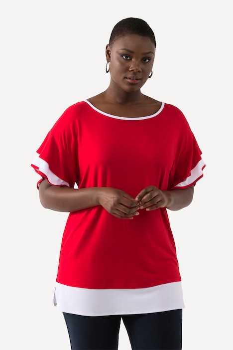 T-Shirt, Oversized, Rundhals, Volant-Halbarm