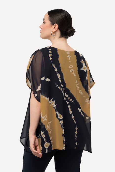 Tunika, doppellagig, Batikdruck, Rundhals, Halbarm