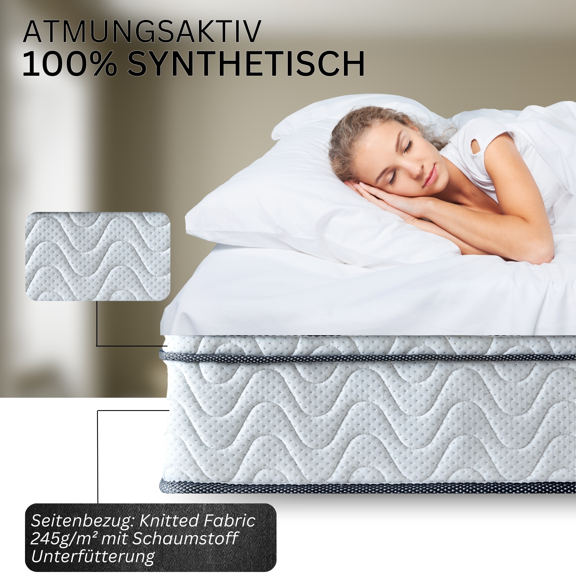 VIKTORIA Taschen Federkernmatratze 180x200 cm - Integrierter Topper; 25cm Höhe; H4, H3, H2 Misch-Härtegrad; 7 Zonen Matratze - Taschenfederkernmatratze mit hoher Punktelastizität