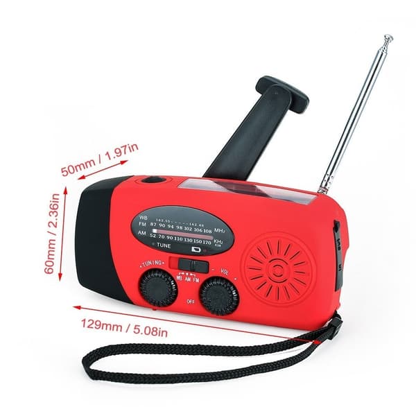 Håndsveiv Solar FM/AM Radio lommelykt NOAA Power Bank-funksjon