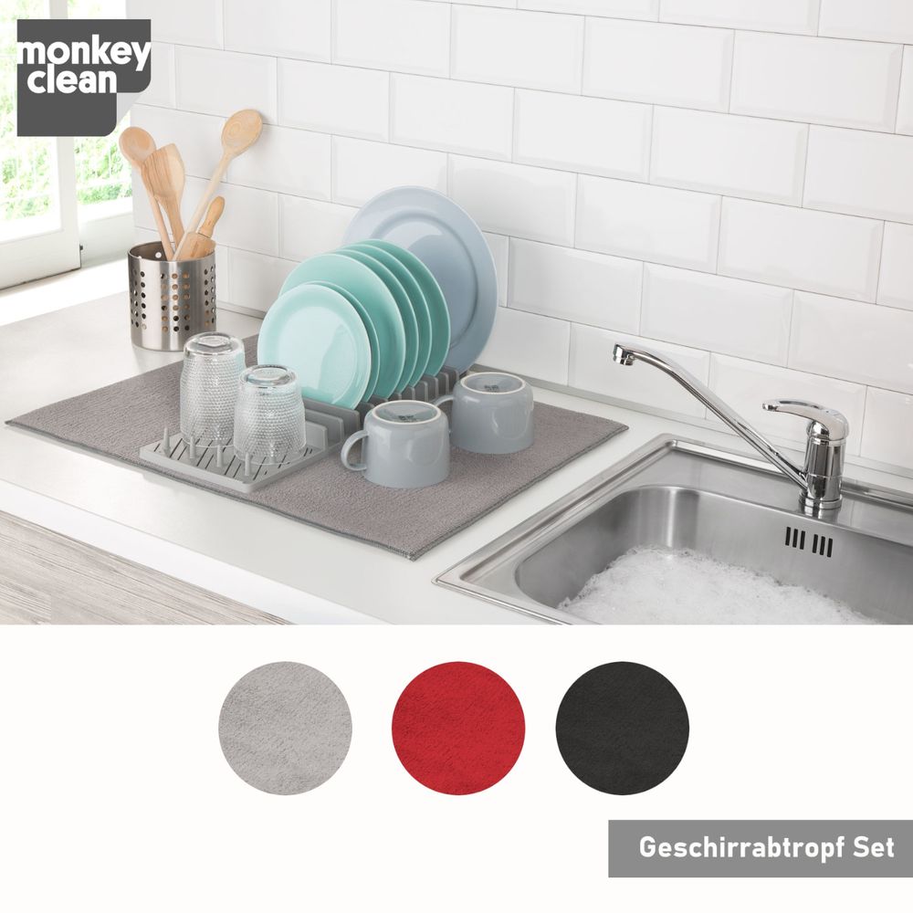 Monkey Clean® Geschirrabtropfset • faltbares Abtropfgestell • Abtropfmattemit Abtropfgestell •Geschirrabtropfer • Abtropfablage für Küche • 1er und 2er Sets • versch. Farben