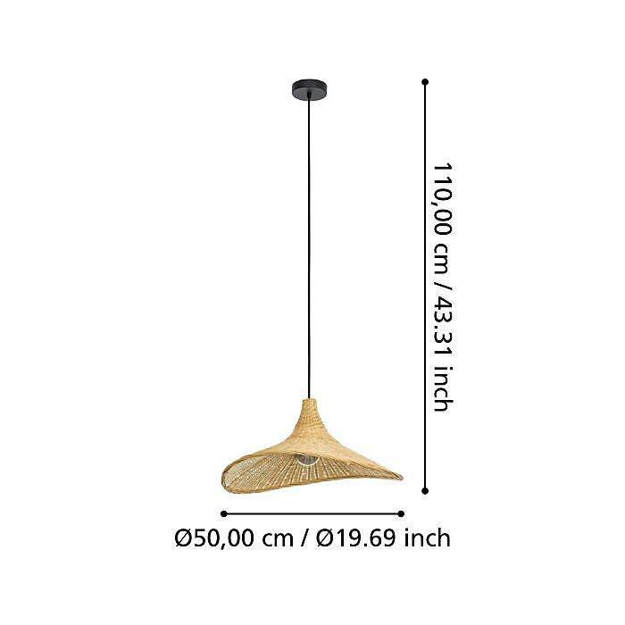 Suspension Haxey E27 40W IP20 effet naturelle Eglo L.100 x ⌀50 cm