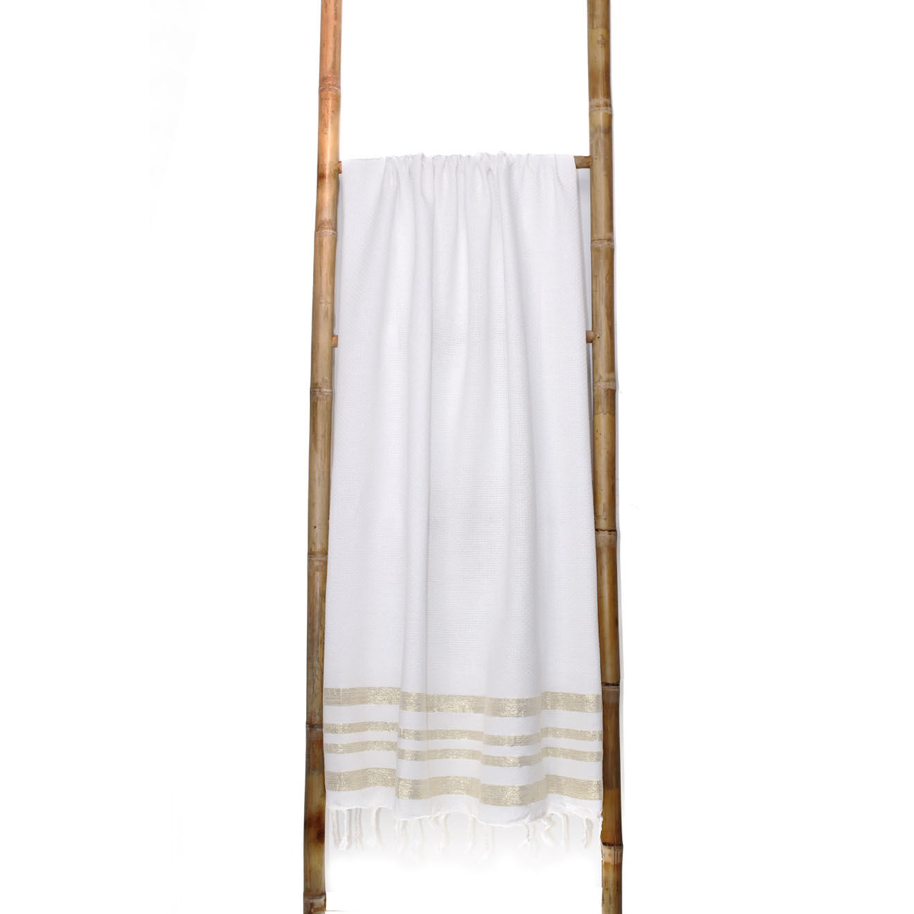 Febronie Fouta Famiglia XXL nid d'abeille Hamptons blanc/doré -  200x200 cm