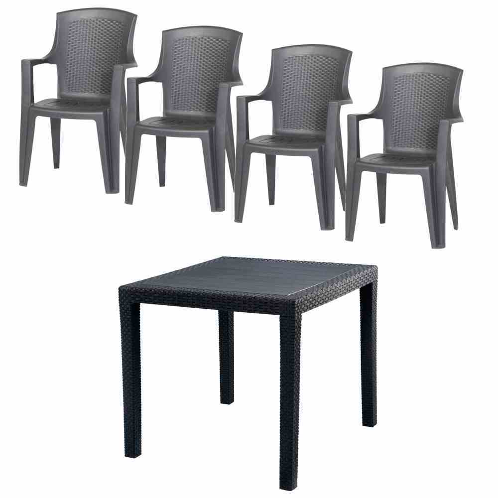5-teilige Sitzgruppe EDEN+KING - anthrazit - Kunststoff