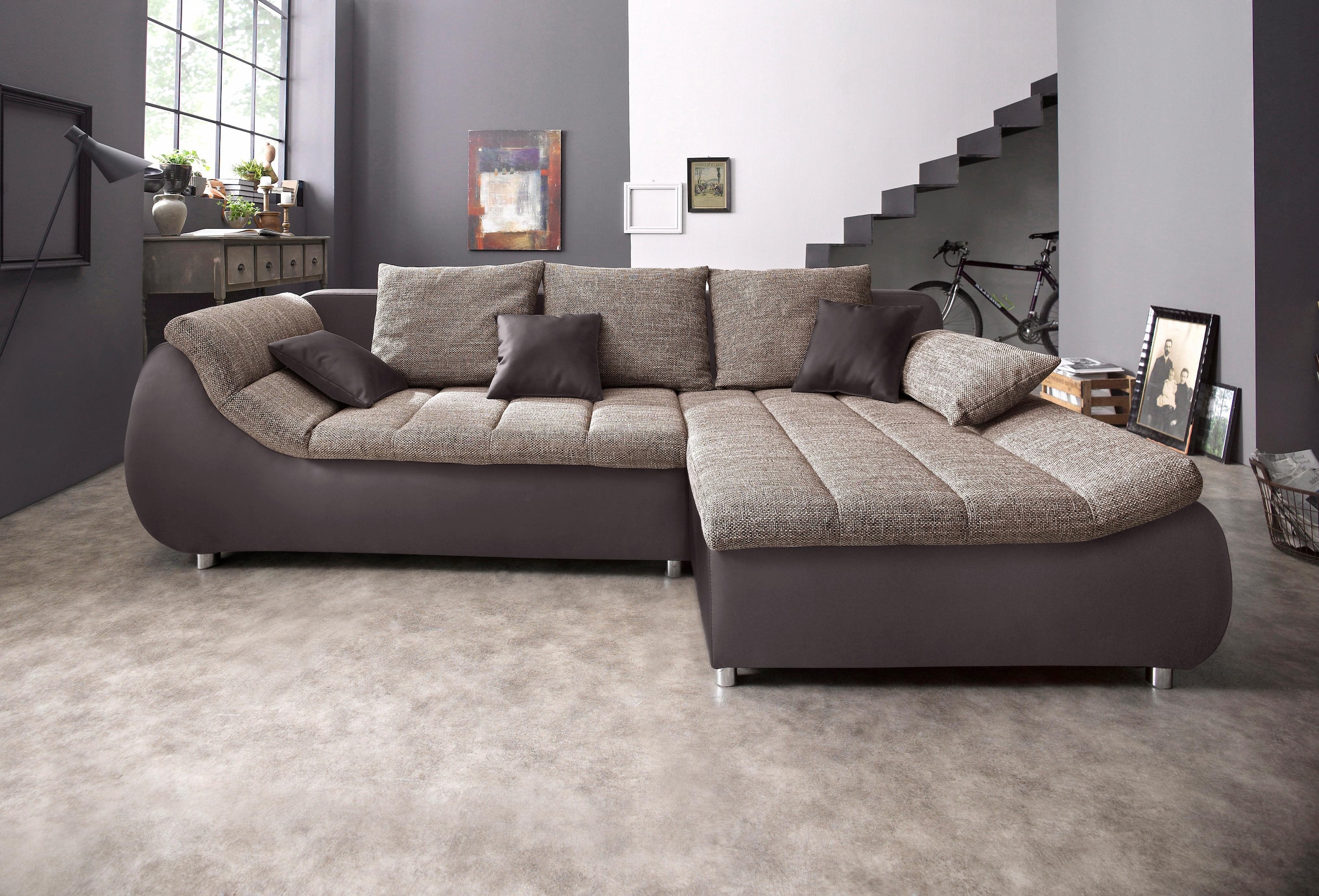 INOSIGN Ecksofa »Imola, bequem, aktuelle Steppung im Sitz, L-Form, Breite 270cm« wahlweise mit Bettfunktion
