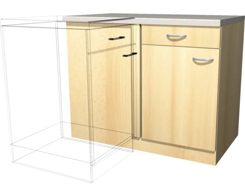 Flex Well hoekonderkast Nano BxDxH 110 x 60 x 85 cm beuken mat gedemonteerd scharnier omkeerbaar (links of rechts te monteren)