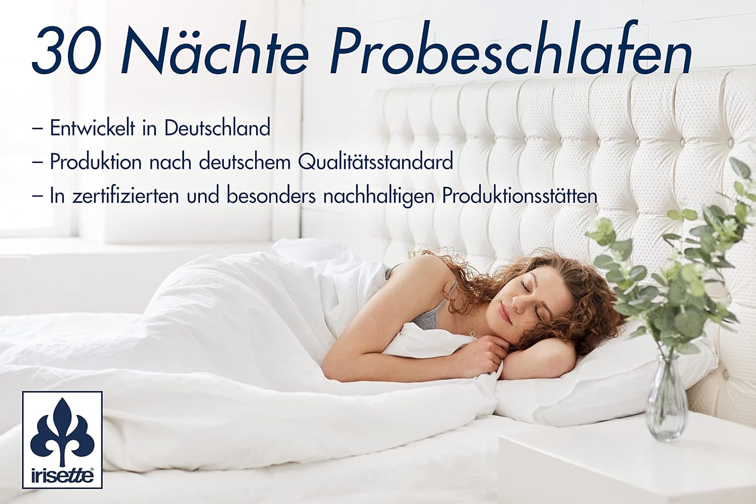 Irisette Nora Daunendecke, Ganzjahresdecke mit Bezug aus 100% Baumwolle, Füllung aus 100% Daunen der Klasse I, 135 x 200 cm, Öko-Tex Zertifiziert, produziert nach deutschem Qualitätsstandard