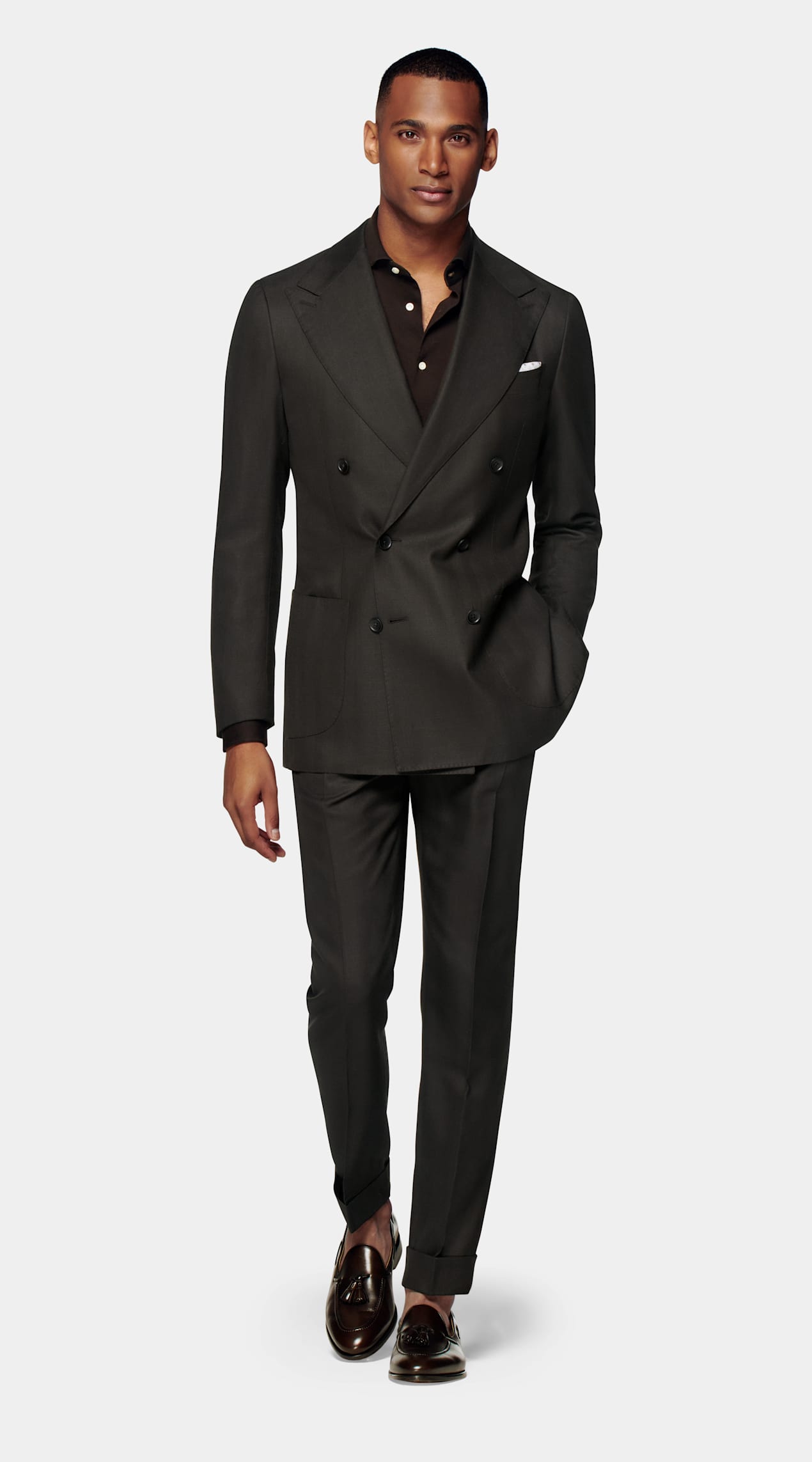 Costume Havana coupe Tailored marron foncé à chevrons