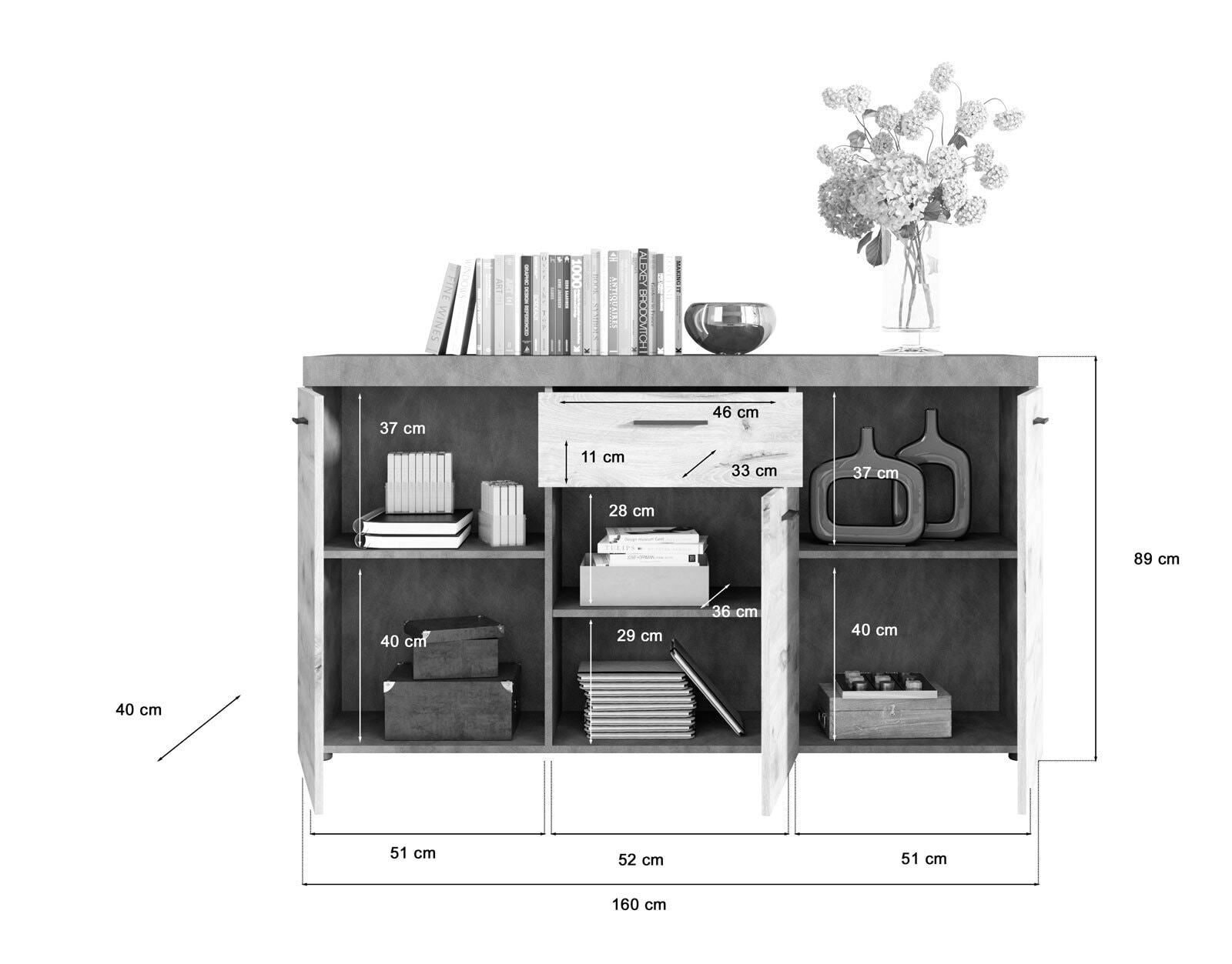 Sideboard Swift Matera-Beton-/Nox Oak-Optik 160x89x40 cm