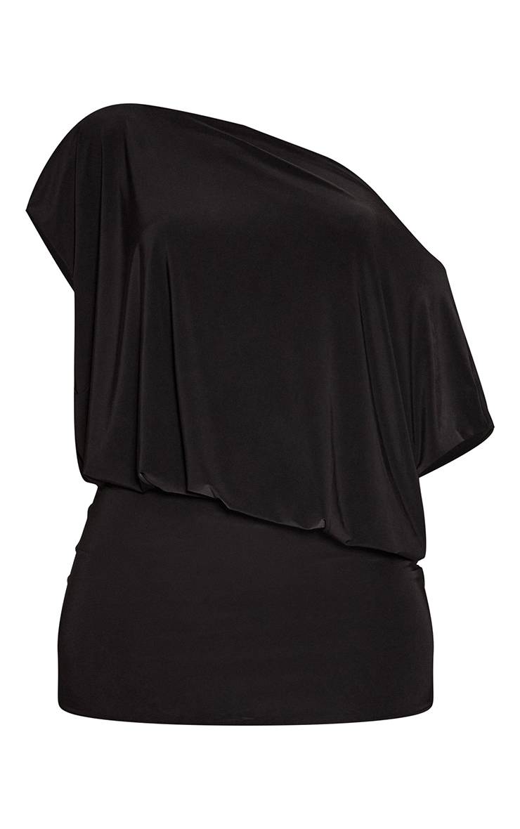 Noir Mini Robe Moulante En Tissu Slinky À Épaule Tombante