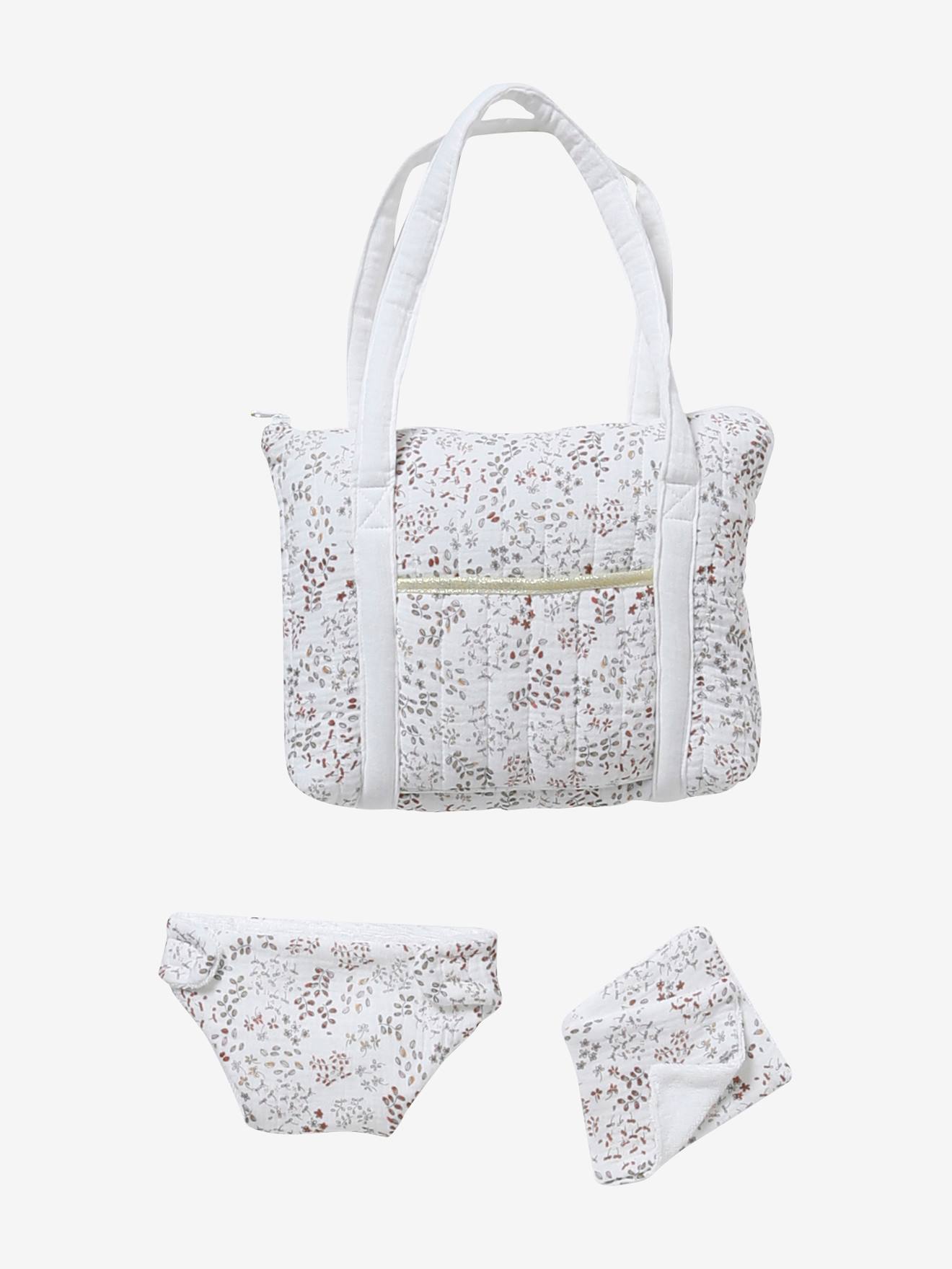 Bolsa para trocar fraldas de boneca em chiffon de algodão multicolorido