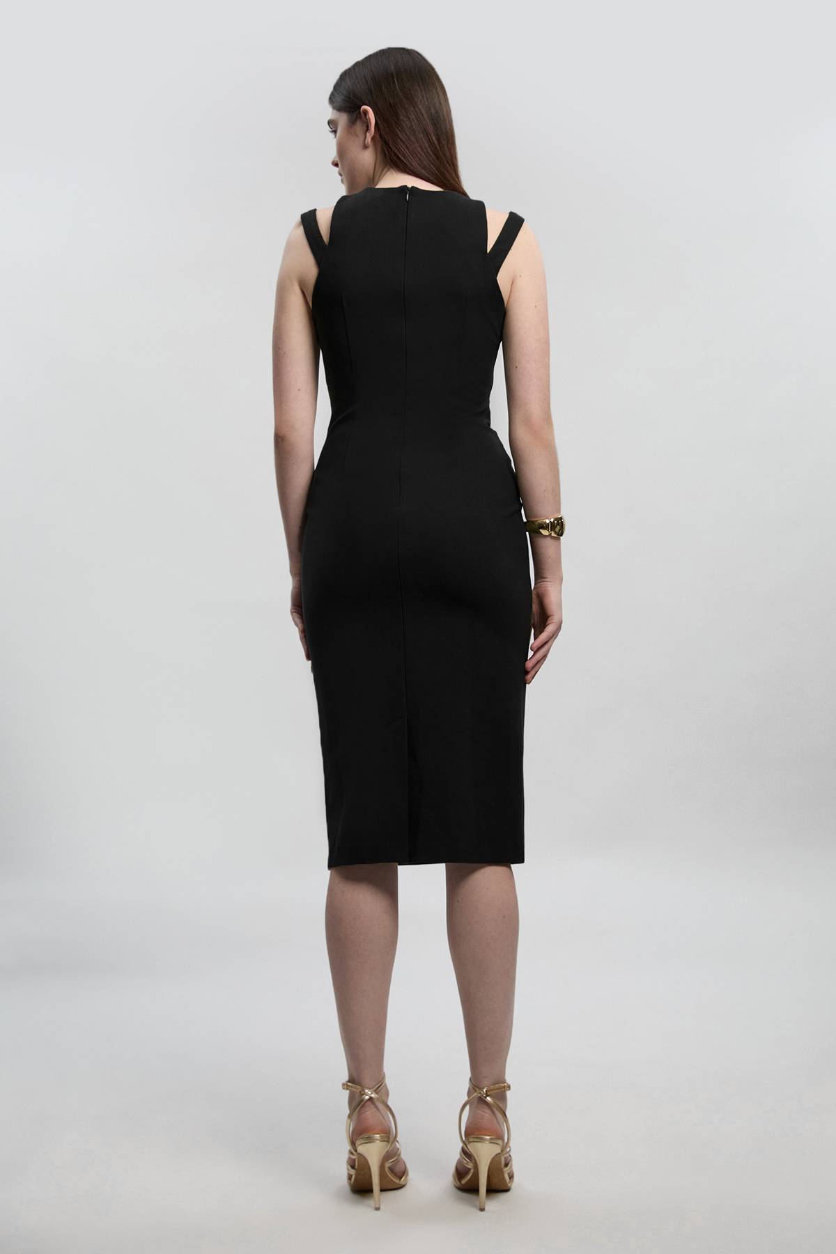 KarenMillen Robe Crayon Mi-Longue en Ponte avec Détail Ceinture