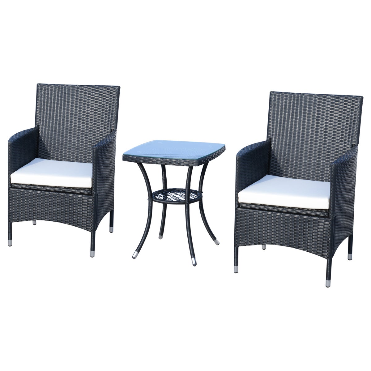 Outsunny 3-delige tuinset, B60 x D58,5 x H89,5 cm, metaal, PE-rotan, polyester, schuim, zwart