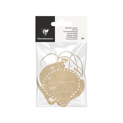 Clairefontaine - 12 Étiquettes cadeau kraft - boules de Noël - 8 x 16 cm