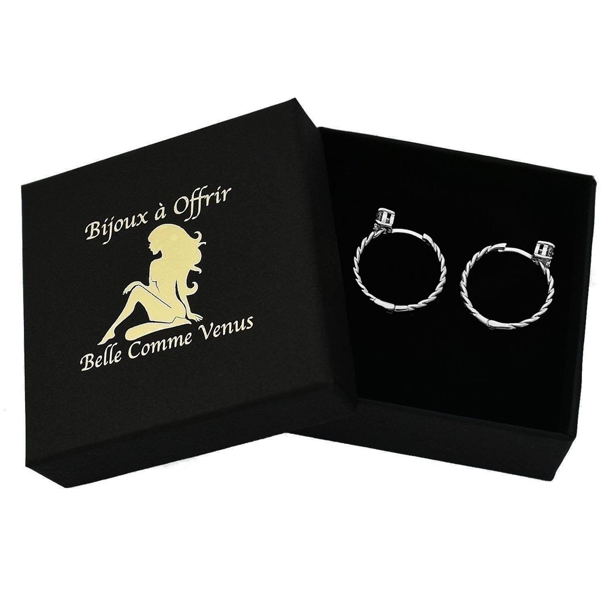 Boucles d'oreilles créole torsadée oxyde de zirconium Argent 925 Rhodié