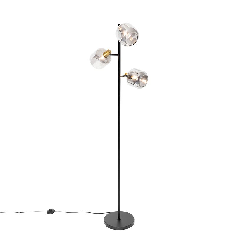 Vloerlamp zwart met goud met smoke glas 3-lichts - Zuzanna