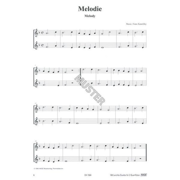 Hage Musikverlag 100 Leichte Duette Querflöte