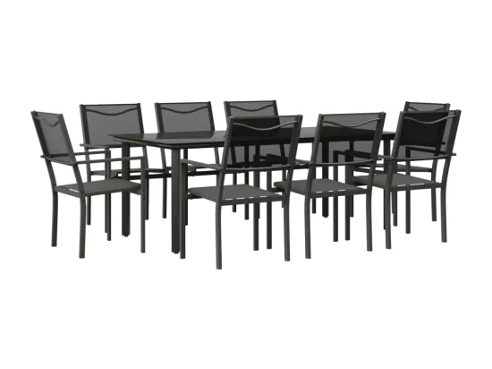 Ensemble à manger de jardin 9 pcs noir textilène et acier
