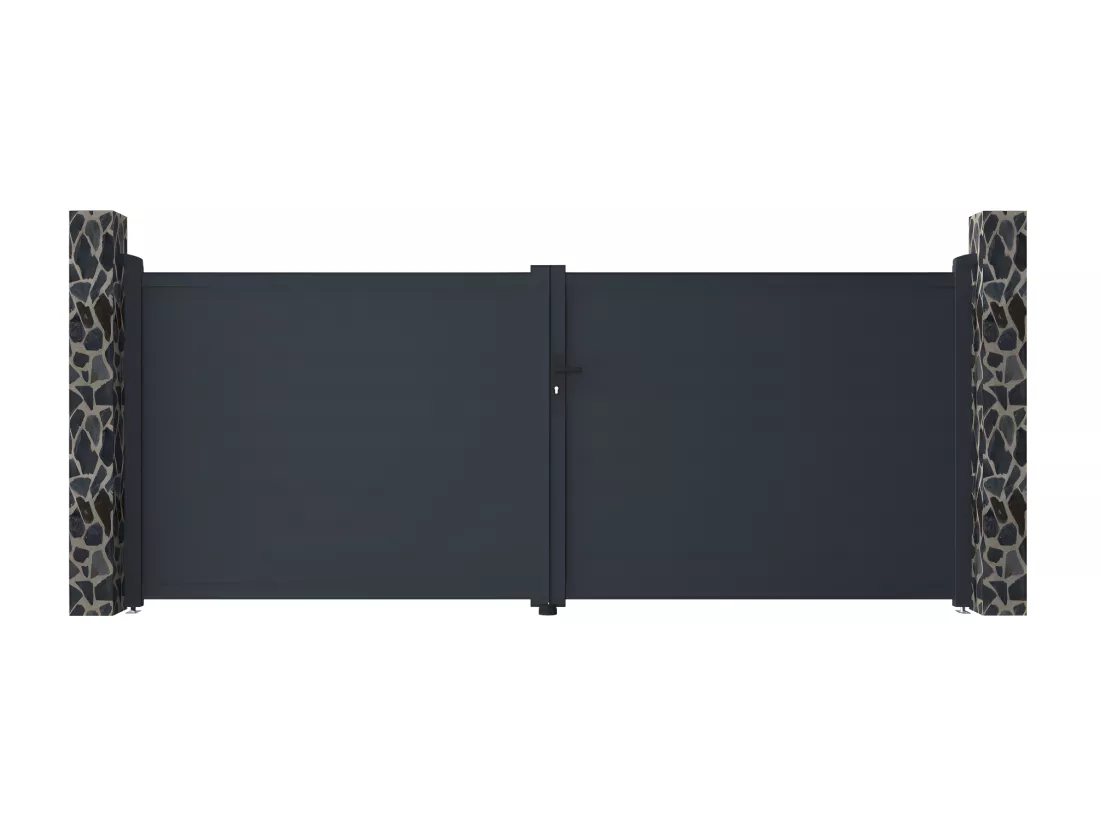 Portail battant aluminium plein L397 x H166 cm anthracite - NAZARIO