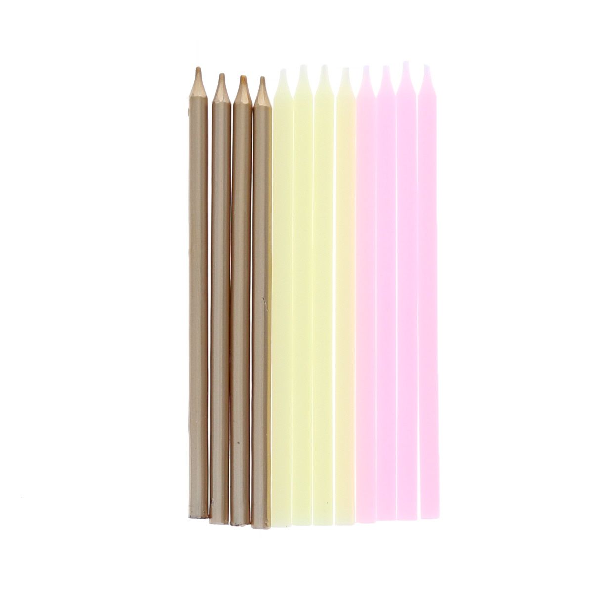 Lot de 12 bougies rose et doré Surprise Partie !