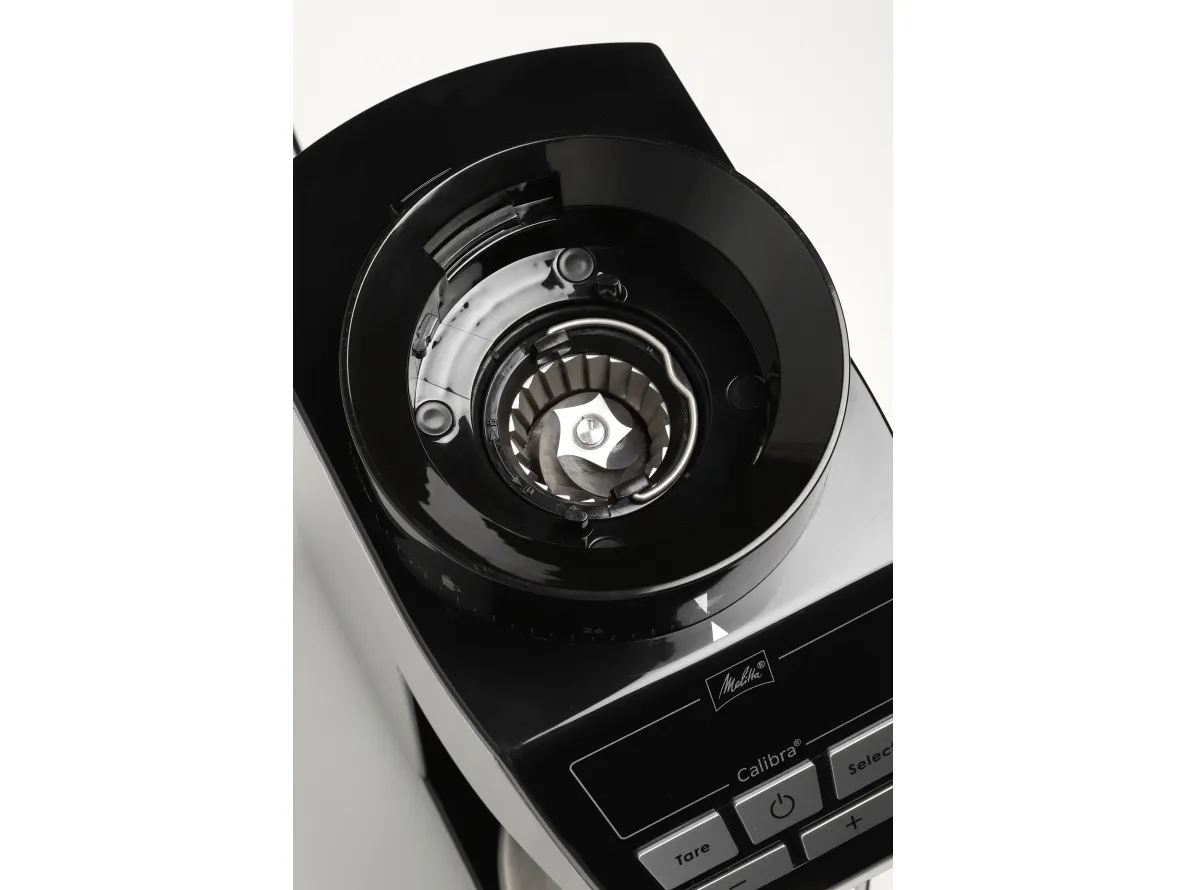 Melitta 1027-01, Burr kværn, 375 g, Konisk møtrik, LCD, Sort, Rustfrit stål, 160 W