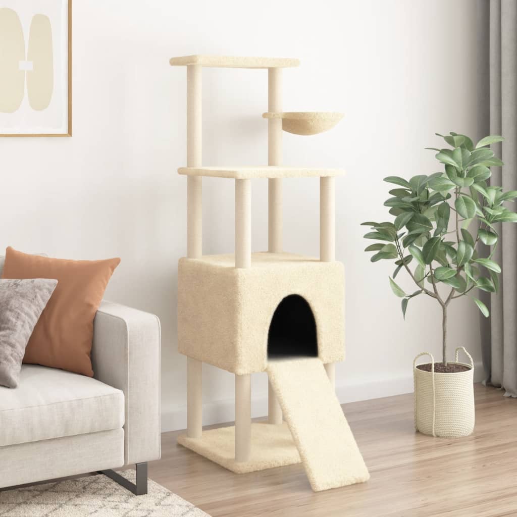 Arranhador para gatos vidaXL com hastes de sisal creme, 153 cm