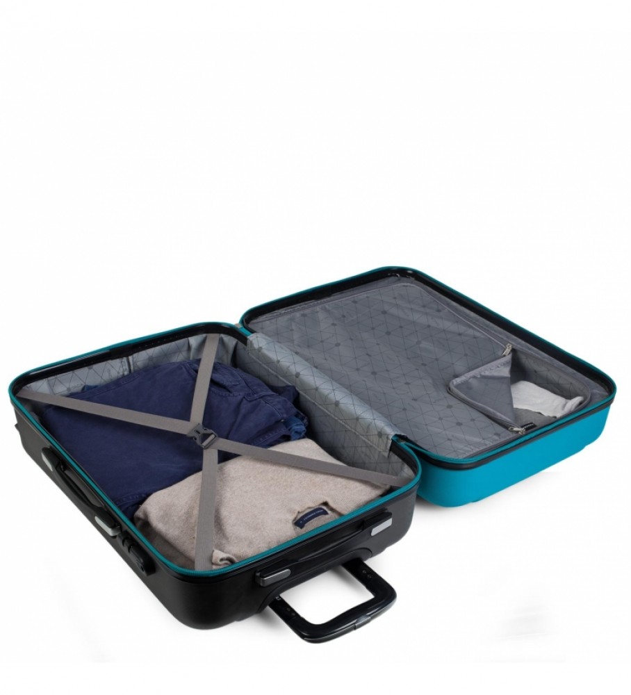 Mala de viagem rígida grande XL com 4 rodas ITACA 71170 Turquesa, Antracite - 75 x 50 x 30 cm -