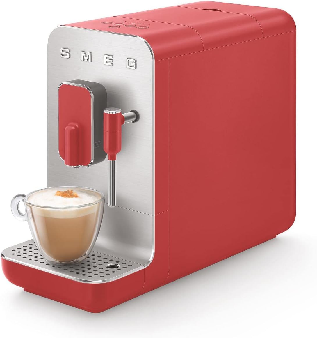 Smeg, Kaffeevollautomat mit Dampffunktion BCC02RDMEU, Dampfdüse, integriertes Mahlwerk, Thermoblocksystem, 1,4 l Tank, 19 Bar Pumpendruck, Kompaktmessungen, 1350W, Rot