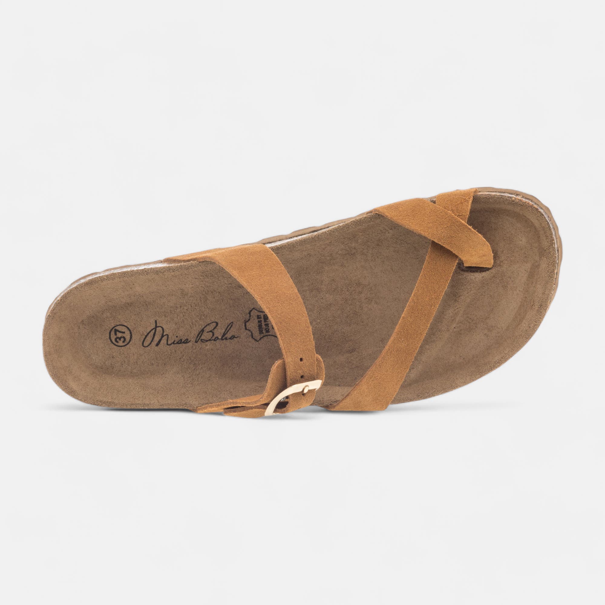 Mules semelle liège Femme en cuir cognac
