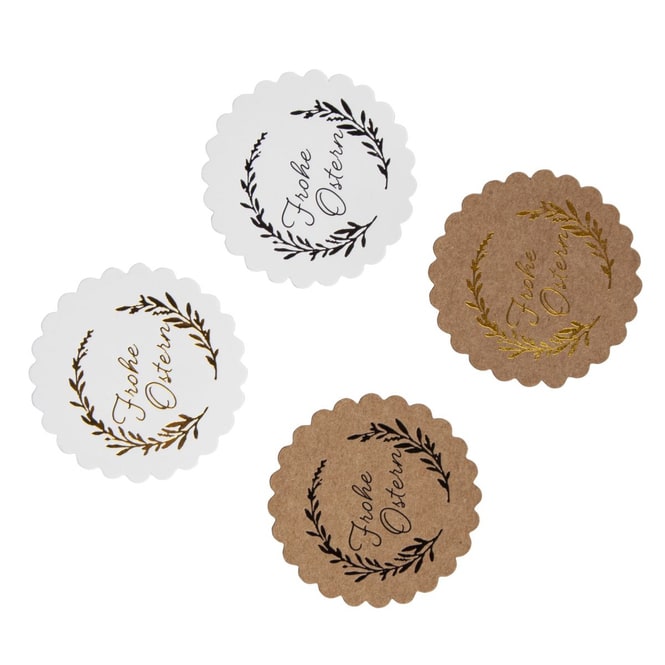 Geschenkclips - Frohe Ostern - aus Holz und Papier - ø ca. 6,2 cm - 12 Stück