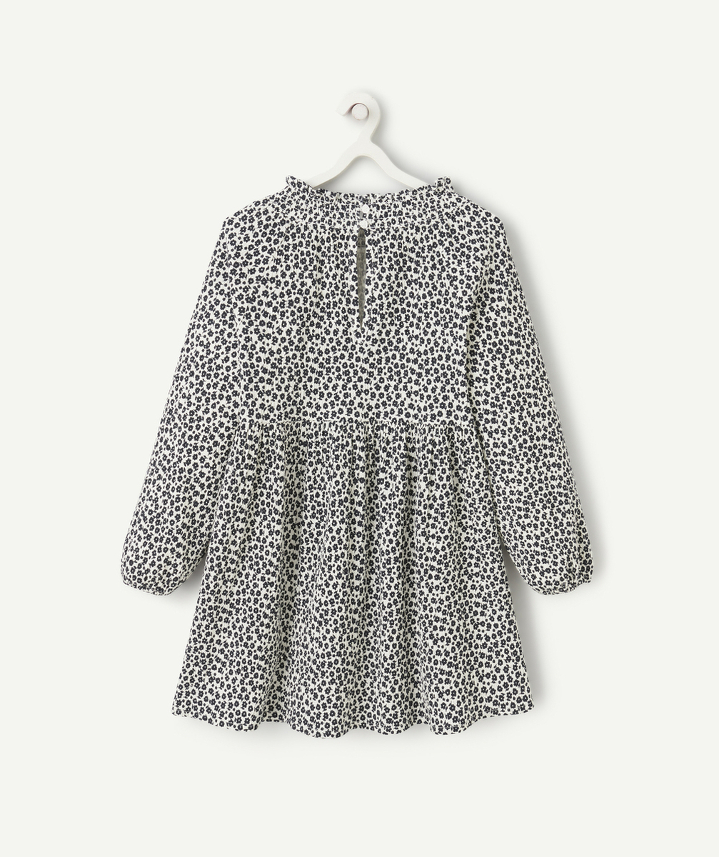 ROBE MANCHES LONGUES FILLE AVEC IMPRIMÉ FLEURI NOIR ET BLANC
